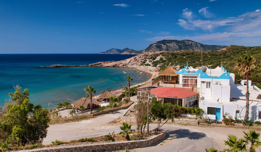 夏季在希腊的天堂海滩和科斯岸线景观岛假期图片