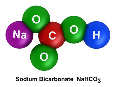 碳酸氢钠颜色白底原子上分离的碳酸钠子结构3d成形以色状和化学符号表列为氢H氧绿碳C红纳紫罗兰编码的球体作品科学设计图片