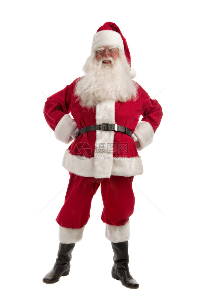 红色的季节玻璃在圣诞老人的类肖像中以白色背景全长的脸Santarsquos礼帽和红装饰图片