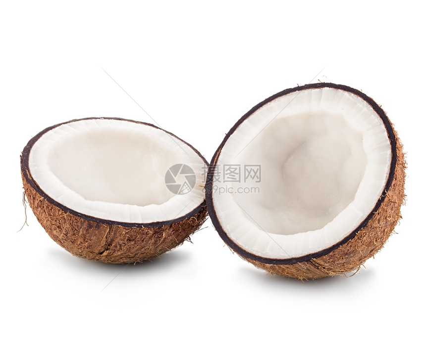 水果新鲜在白色背景上孤立的椰子破碎图片