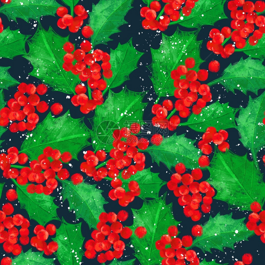 冬天纺织品壁纸包装网络背景和其他模式以霍莉圣诞植物设计填补了无缝的格局Holly植物圣诞设计浆果叶子图片