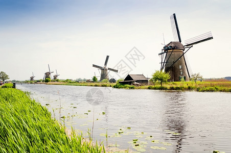 旅行荷兰Kinderdijk风车照片景观清除图片