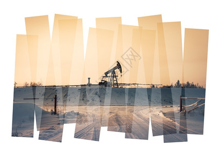 南西伯利亚油田地点石工业抽象构成背景石油和天然气工业照片拼贴图孤立于白色泵式杰克抽象构成背景的白泥巴石墨岩大学设计图片