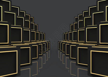 3d将现代奢华金框建在黑暗立方体盒子上金的简单插图图片