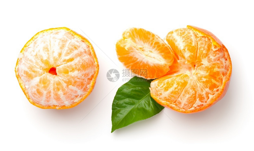 富劳卡白底幕上孤立的普通话橙色克莱门汀有绿叶的橘子植物群多于图片