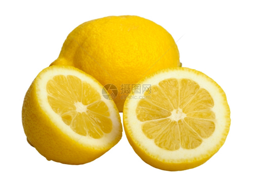 圆圈白色背景的两片柠檬孤立素食主义者黄色的图片