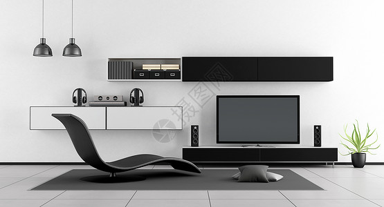 TV电视与TV3D相交的黑白房间色建筑学设计图片