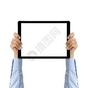 男人展示商务手持平板电脑显示屏幕监视器图片