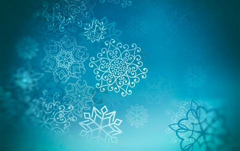 明亮的蓝色冬季背景有美丽的雪花和冷冻抽象的图片