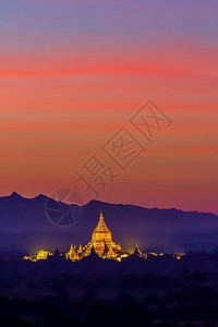 地标黄昏都会缅甸日落时尚的天线市中心城风景图片