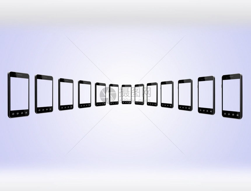 交流智能手机在浅色渐变背景上透明智能手机在浅蓝色渐变背景上透明数字的技术图片