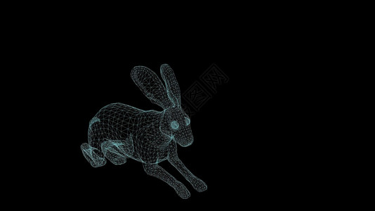 兔子线条3d插图说明兔子在黑色背景下运行哺乳动物速度框架背景