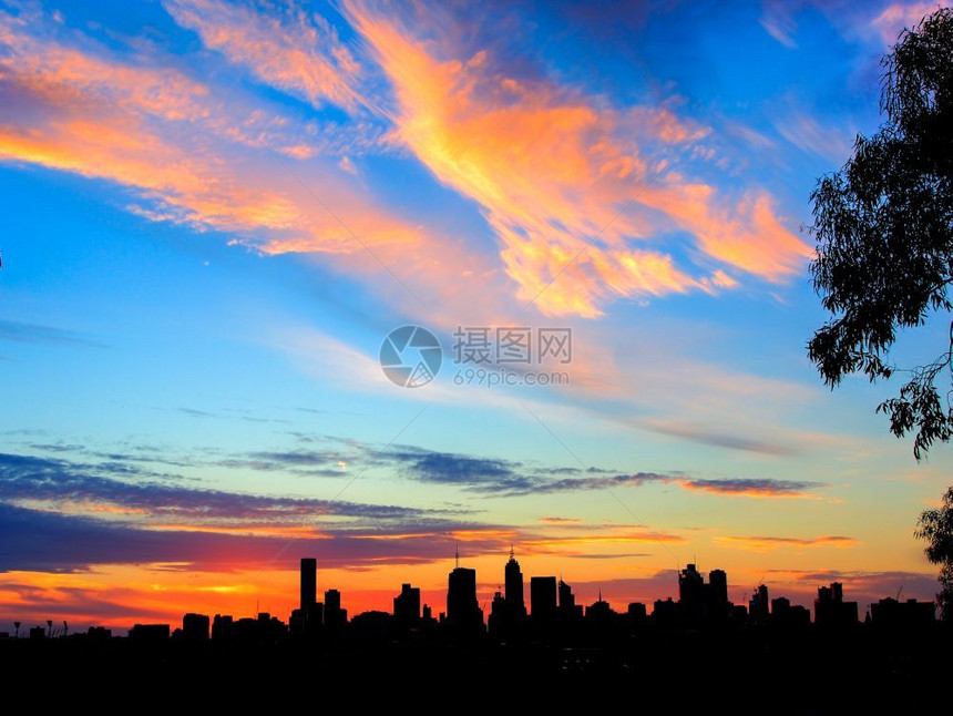 天际线黄昏时墨尔本市天际晴中心图片