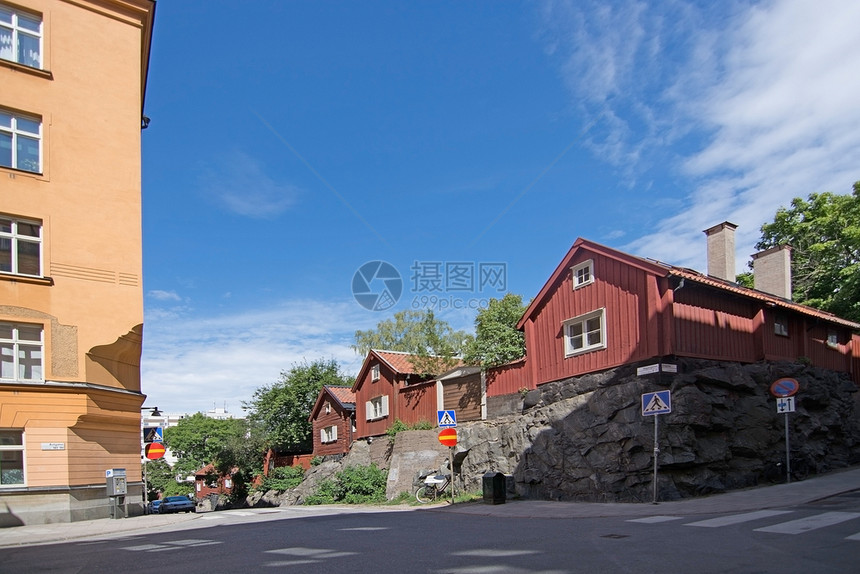 瑞典斯德哥尔摩Sodermalm山的旧红木屋Sedermalm山的旧红木屋斯堪纳维亚家咖啡店图片
