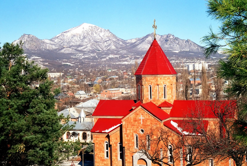 旅行山俄罗斯北高加索Pyatigorsk市亚美尼教堂语图片