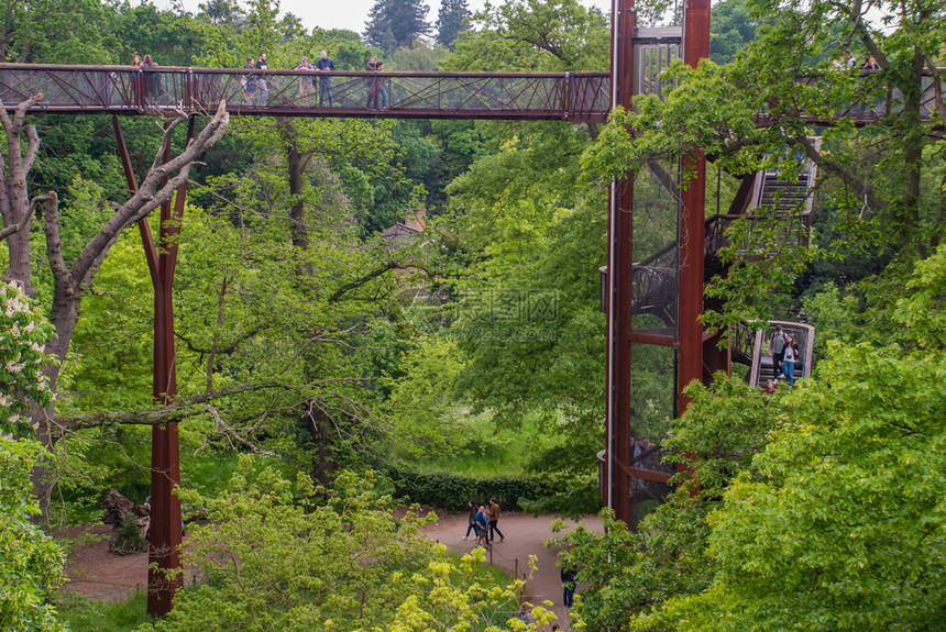 伦敦英国2019年4月日TreetopOptWorkway让游客在KewGardards皇家植物园中走过20米的森林树冠鸟眼观察图片