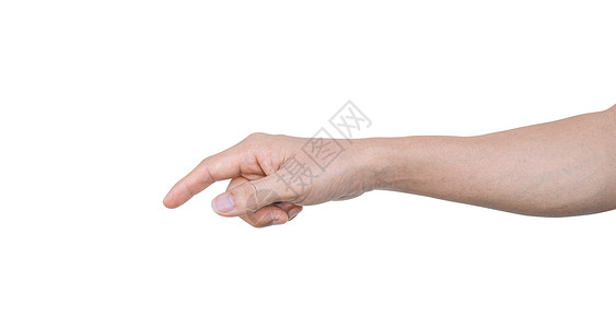 手势人用指着白色背景上与剪切路径隔绝的东西手腕象征图片