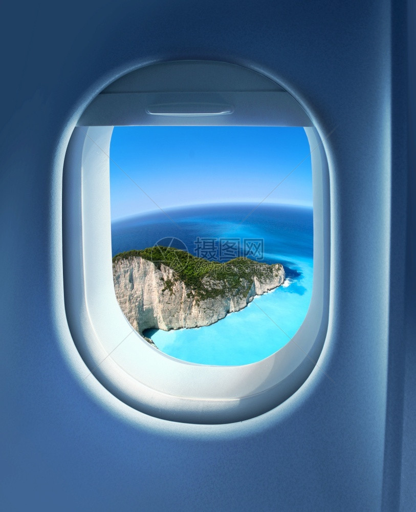 接近天堂岛度假景点喷气式飞机窗口空中观光接近天堂岛度假景点接近日绿松石航班色图片