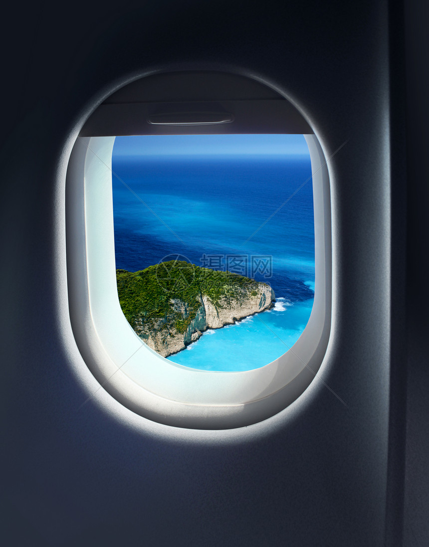 内部的绿色接近天堂岛度假景点喷气式飞机窗口空中观光接近天堂岛度假景点接近日空气图片
