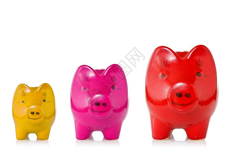 生长尺寸不断增的投资概念三只白底银行规模越来大的猪头银行以白色背景为基础颜背景图片