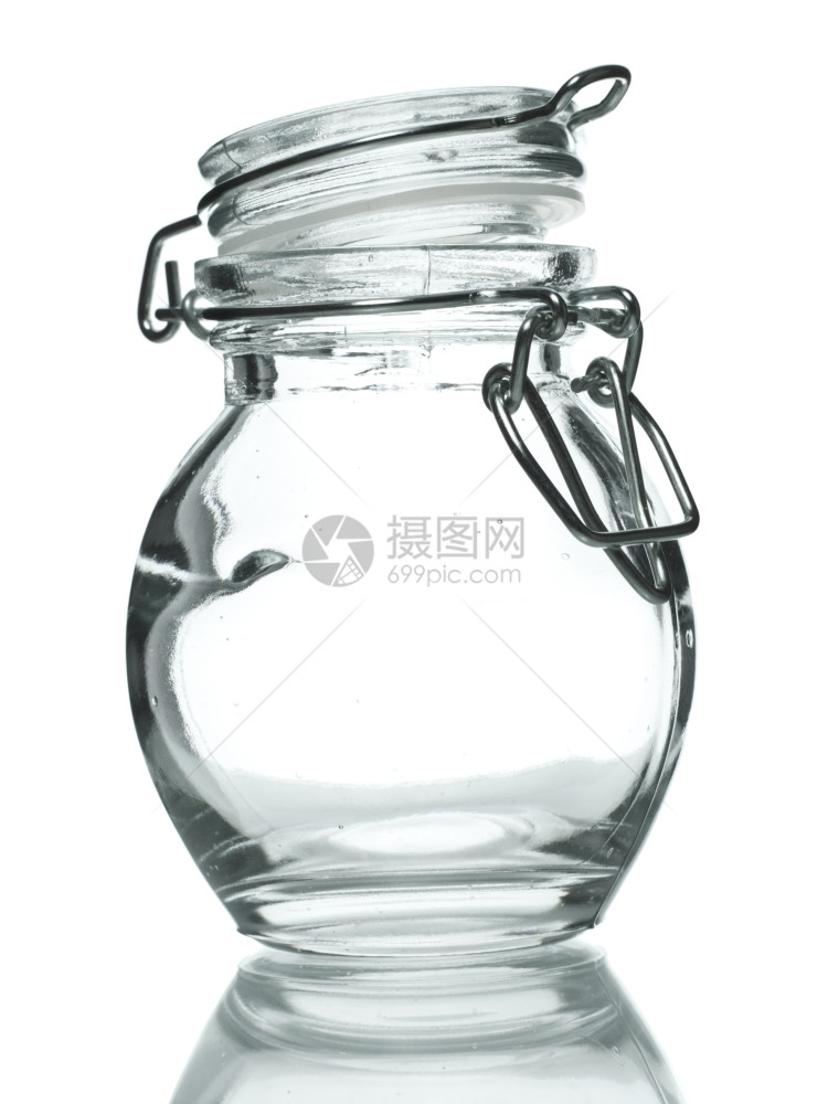 白色隔离的香料空玻璃罐圆形的烹饪图片