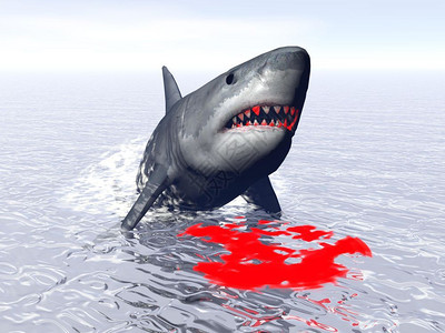 大嘴鱼插图鲨鱼从水中流出四周被红血鲨鱼3D海出去设计图片