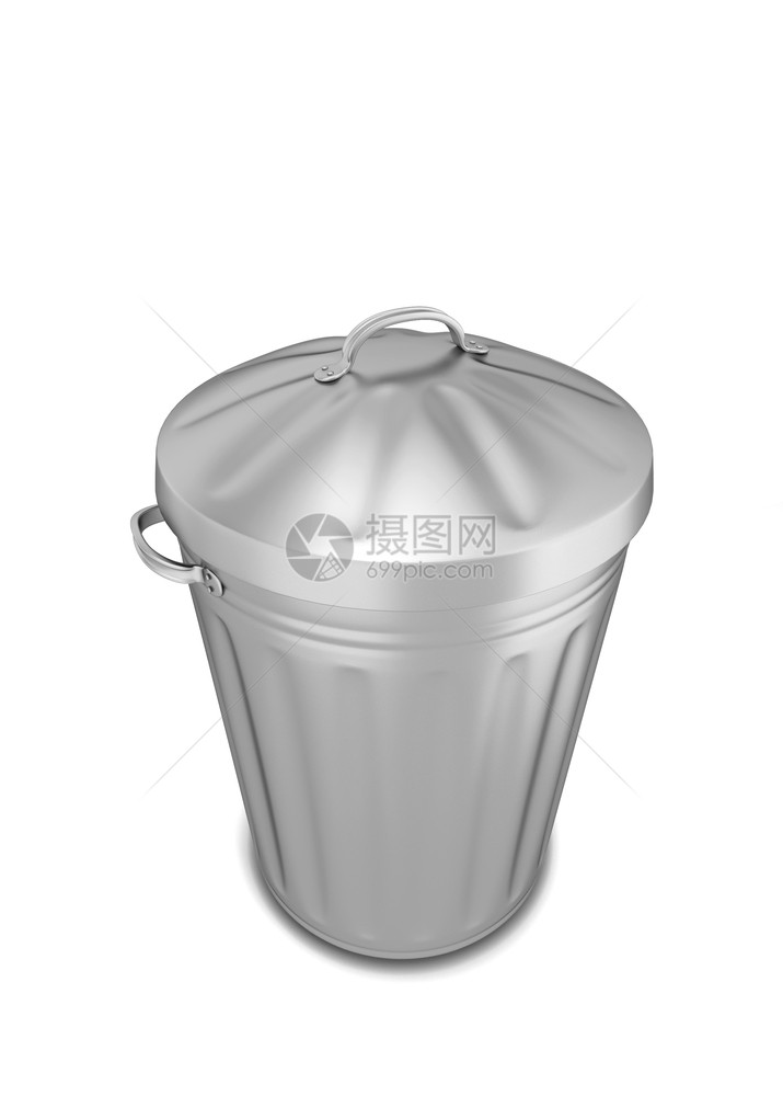 环境白色背景上孤立的金属垃圾桶3d插图处理瓮图片