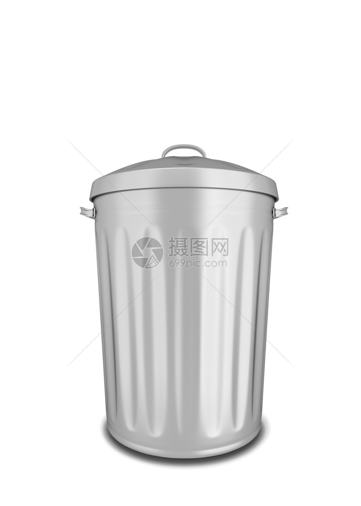 家庭金属的白色背景上孤立的金属垃圾桶3d插图处理图片