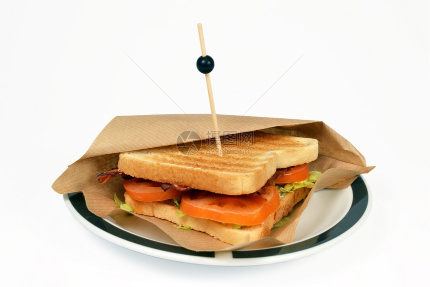 空白的文件可口含生菜的三明治培根BLT和白底番茄图片