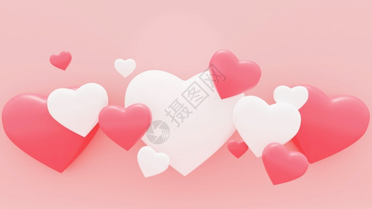 白心柚甜的3d在粉红背景上展示和白心的插图为Valentinersquosday3D翻譯红色的横幅设计图片