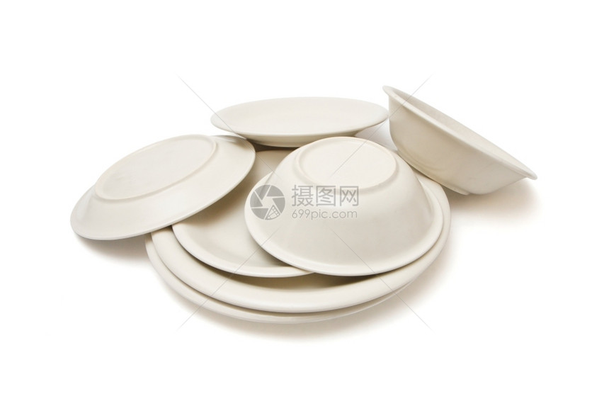 午餐浅褐色的用具排成一加热普通米面餐盘汤和酱碟被隔离图片
