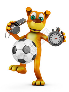 计时器持有这只狗用足球踢拿着哨子和三号手表游戏图片