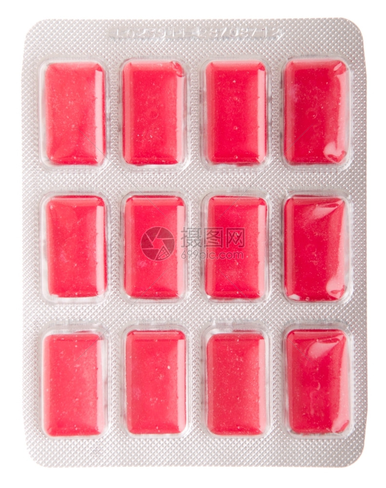 孤立白背景草莓咀嚼口香糖袋食物包装水疱图片