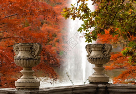 秋季枫叶林中的瀑布图片
