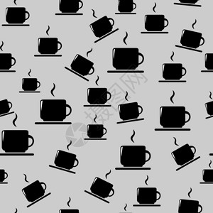 装饰品灰色背景上的茶或咖啡杯子无缝图案灰色背景上的茶或咖啡杯灰色的闻图片