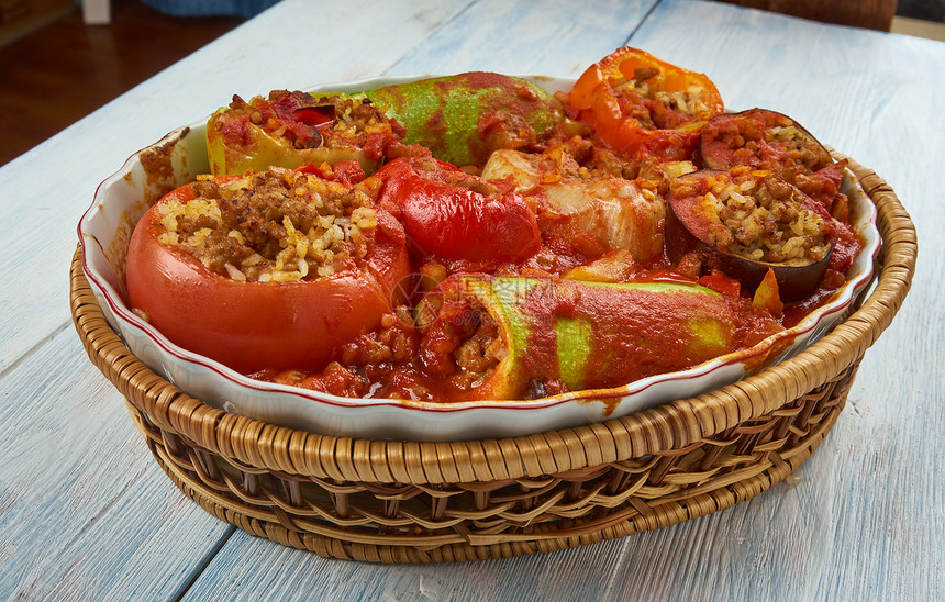TajinMahshi混合酿蔬菜利比亚食品午餐番茄物图片