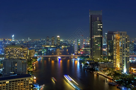 曼谷夜间风景黄昏时地貌河景色曼谷夜间风景商业地标镇图片