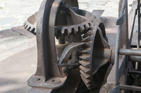 金属旧生锈机器的齿轮技术驾驶背景图片