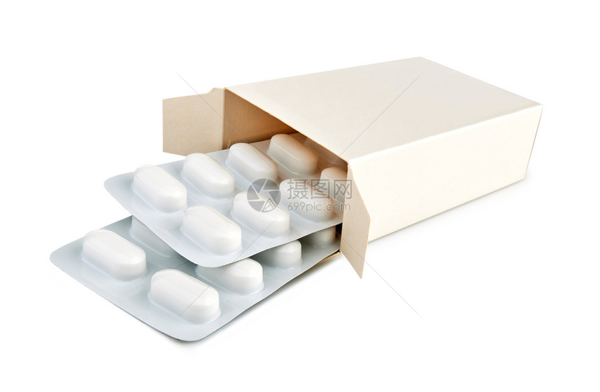 处方艾恩斯出狱的药丸泡用影子和剪切路径在白色背景上形成盒子卫生保健图片