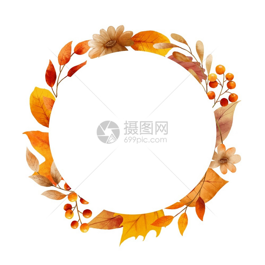 水彩秋叶圆形边框图片