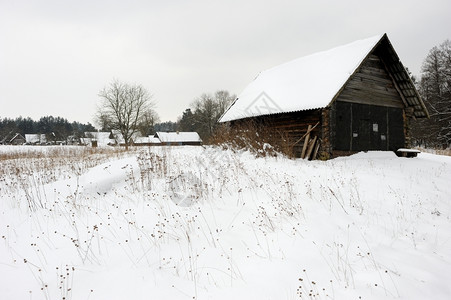 雪季的村庄景象背景图片
