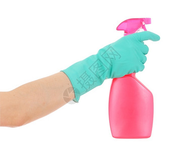 绿色手套的握着粉红瓶子生活打扫粉色的图片