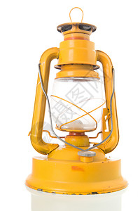 黄色长灯笼古老的超过经典用黄色复古灯笼隔离在白色背景背景