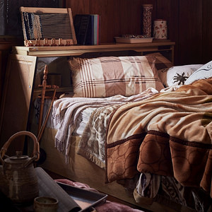 床上枕头和毯子卧室装饰内选择焦点休息木头早晨图片