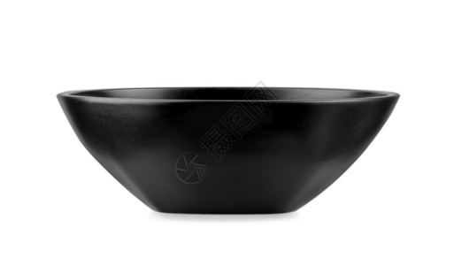 黑色陶瓷正面白色背景隔离的黑陶瓷碗食物空的设计图片