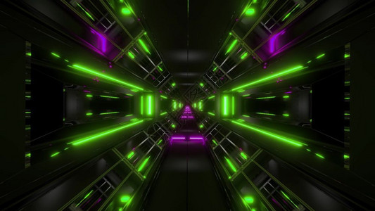 艺术场景发光的以绿色紫壁纸未来空间筛选走廊背景3D通过Vj圆3d图解飞行使深空的SCFi隧道通走廊飞过vj环3d图解带绿色紫彩的背景图片