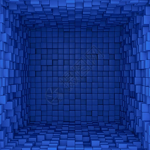 立方体堵塞建成内装有蓝色砖瓦表面的盒子图片