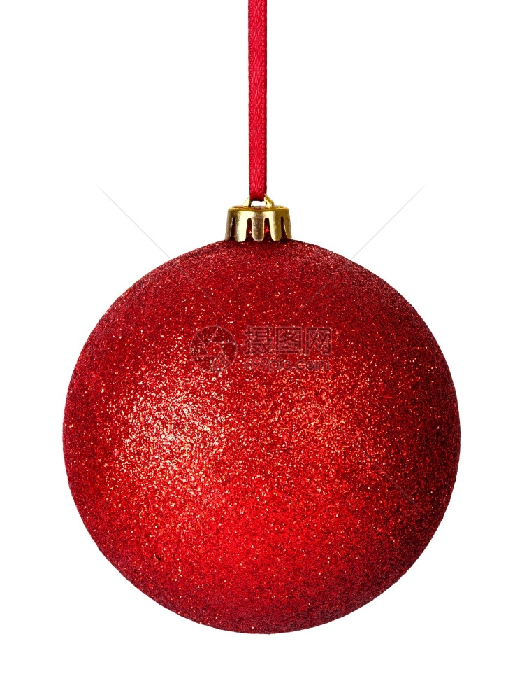 球季节细红色的圣诞白底带丝隔离在白色背景上图片