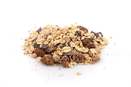 横幅健康的燕麦颗粒含巧克力的白面蛋谷物桩色的图片