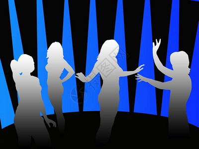 曳步舞步四个女孩在迪斯科舞厅欢乐跳的休眠高兴地音乐设计图片